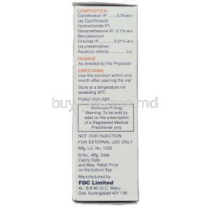 Zoxan-D, Generic Ciprodex, Ciprofloxacin/ Dexamethasone Ophthalmic Solution Eye/ Ear Drops Box Compostion