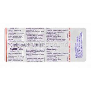 Cloff, Clarithromycin 250mg tablets back