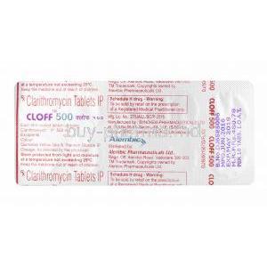 Cloff, Clarithromycin 500mg tablets back