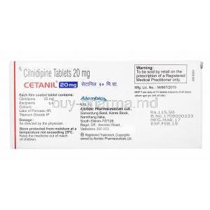 Cetanil, Cilnidipine 20mg manufacturer