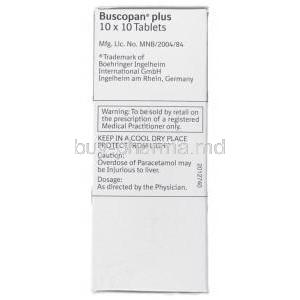 Buscopan Plus ,  Hyoscine Butylbromide/ Paracetamol Tablet Composition