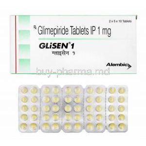 Glisen, Glimepiride 1mg box and tablets