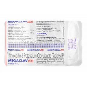 Megaclav, Amoxicillin and Clavulanic Acid tablets back