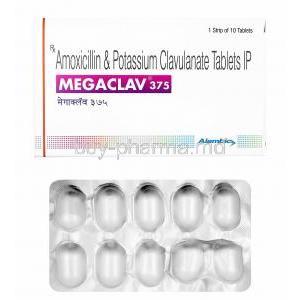 Megaclav, Amoxicillin and Clavulanic Acid 375mg box and tablets