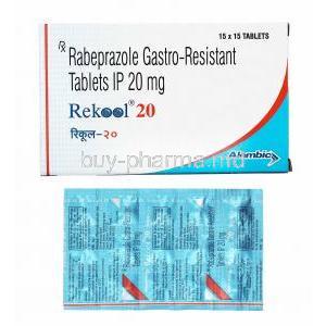 Rekool, Rabeprazole 20mg box and tables