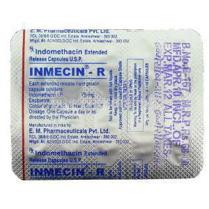 Inmecin-R, Generic  Indocin,  Indomethacin 75 mg Capsule Packaging