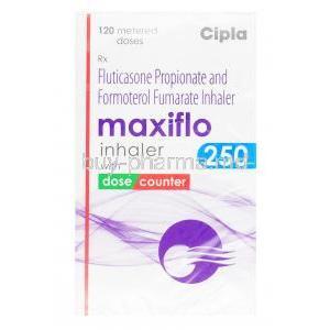 Formoterol fumarate/Fluticasone propionate Inhaler, maxiflo inhaler, 250mcg 120 doses, box