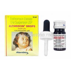 Althrocin Drops, Erythromycin box and bottle