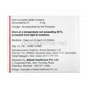 Acitrom, Nicoumalone 4mg manufacturer