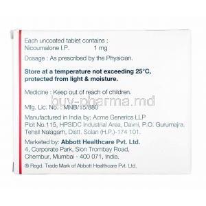 Acitrom, Nicoumalone 1mg manufacturer