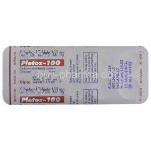 Pletoz, Generic Pletal,  Cilostazol 100 Mg Packaging