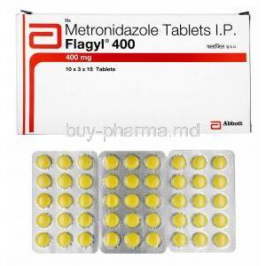 Flagyl, Metronidazole 400mg box and tablets