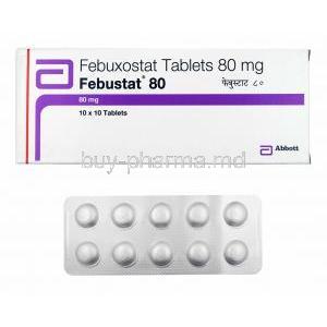 Febustat, Febuxostat 80mg box and tablets