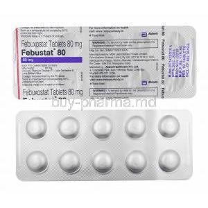 Febustat, Febuxostat 80mg box and tablets