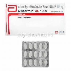 Gluformin XL, Metformin 1000mg box and tablets