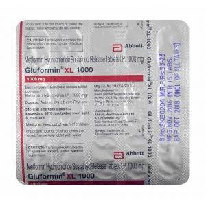Gluformin XL, Metformin 1000mg tablets back