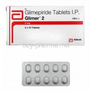 Glimer, Glimepiride 2mg box and tablets