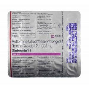 Gluformin I, Metformin 1000mg tablets back