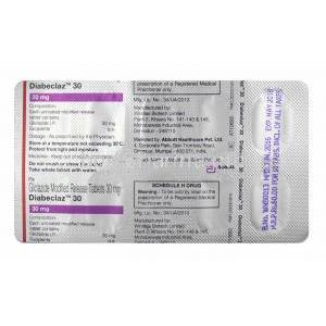 Diabeclaz MR, Gliclazide 30mg tablets back