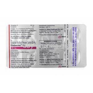 Diabeclaz MR, Gliclazide 60mg tablets back