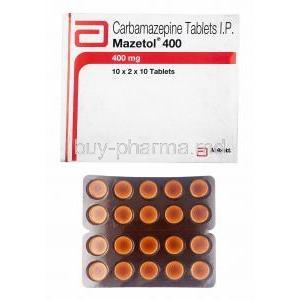 Mazetol, Carbamazepine 400mg box and tablets