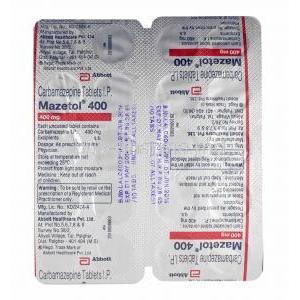 Mazetol, Carbamazepine 400mg tablets back