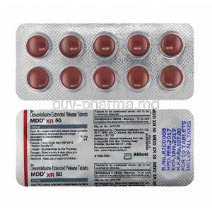 MDD XR, Desvenlafaxine 50mg box and tabelts