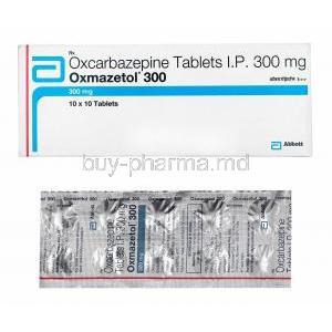 Oxmazetol, Oxcarbazepine 300mg box and tablets