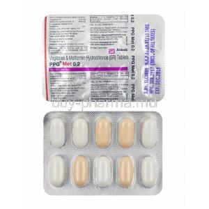PPG Met, Metformin and Voglibose 0.2mg tablets