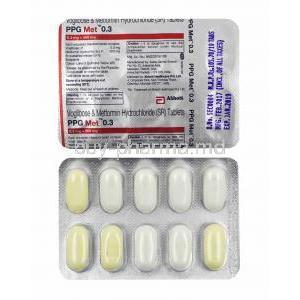 PPG Met, Metformin and Voglibose 0.3mg tablets