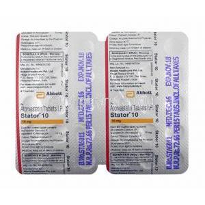 Stator, Atorvastatin 10mg tablets back