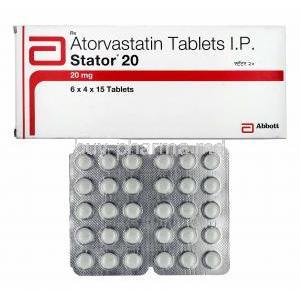 Stator, Atorvastatin 20mg box and tablets