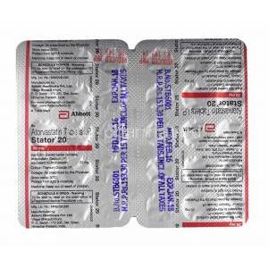 Stator, Atorvastatin 20mg tablets back