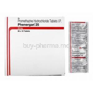 Phenergan, Promethazine 25mg box and tablets