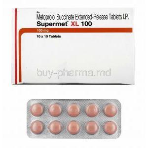 Supermet XL, Metoprolol Succinate 100mg box and tablets