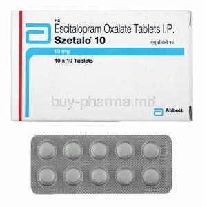 Szetalo, Escitalopram 10mg box and tablets