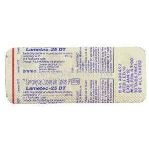 Lametec, Generic  Lamictal,   Lamotrigine 25 Mg Packaging