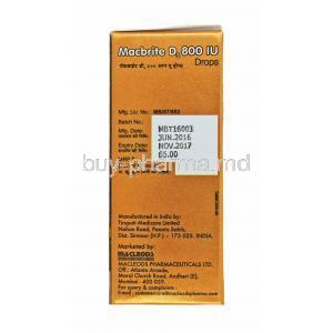 Macbrite Drop, Vitamin D3 manufacturer