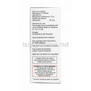 Meromac Injection, Meropenem 500mg composition