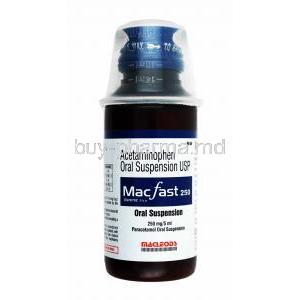 Macfast Oral Suspension, Paracetamol bottle