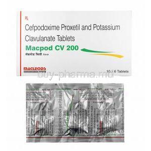 Macpod CV, Cefpodoxime and Clavulanic Acid 200mg box and tablets