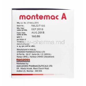Montemac A, Acebrophylline and Montelukast manufacturer