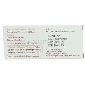 Entosec,  Sindose, Generic Flagentyl,  Secnidazole  Box Composition