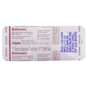 Entosec, Generic Flagentyl,  Secnidazole Tablet Packaging