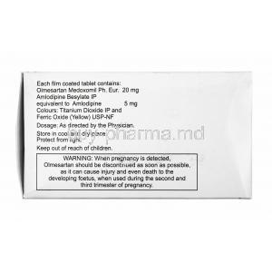 Olmesar A, Olmesartan and Amlodipine 20mg composition