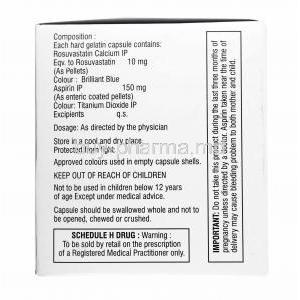 Rosumac ASP, Rosuvastatin 10mg and  Acetylsalicylic acid 150mg composition