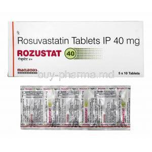 Rozustat, Rosuvastatin 40mg box and tablets