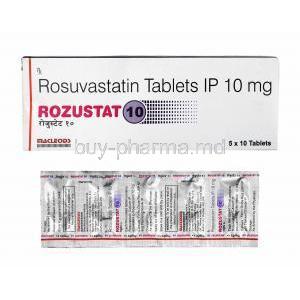 Rozustat, Rosuvastatin 10mg box and tablets