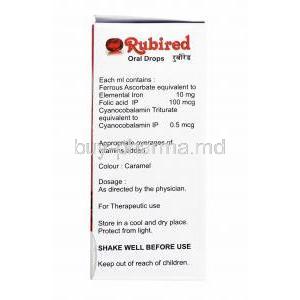 Rubired Oral Drops, Iron, Folic Acid and Cyanocobalamin composition