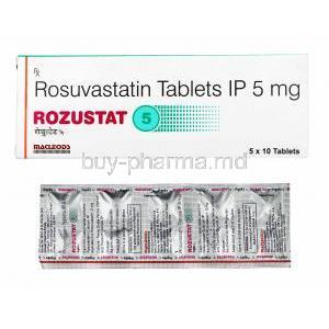 Rozustat, Rosuvastatin 5mg box and tablets